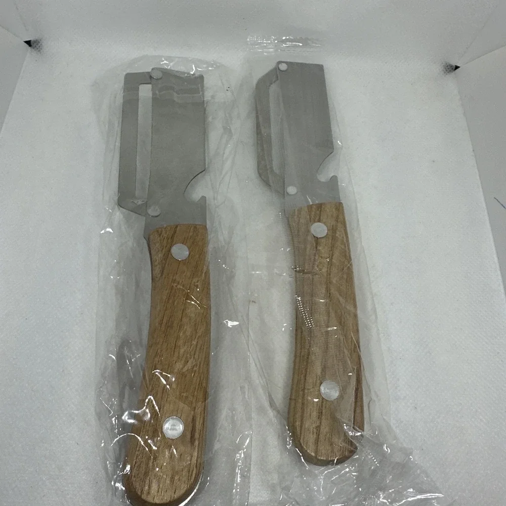 2 Pack 2 in 1 Multi Functional Vegetable Peeler with Bottle Opener Wooden Handle